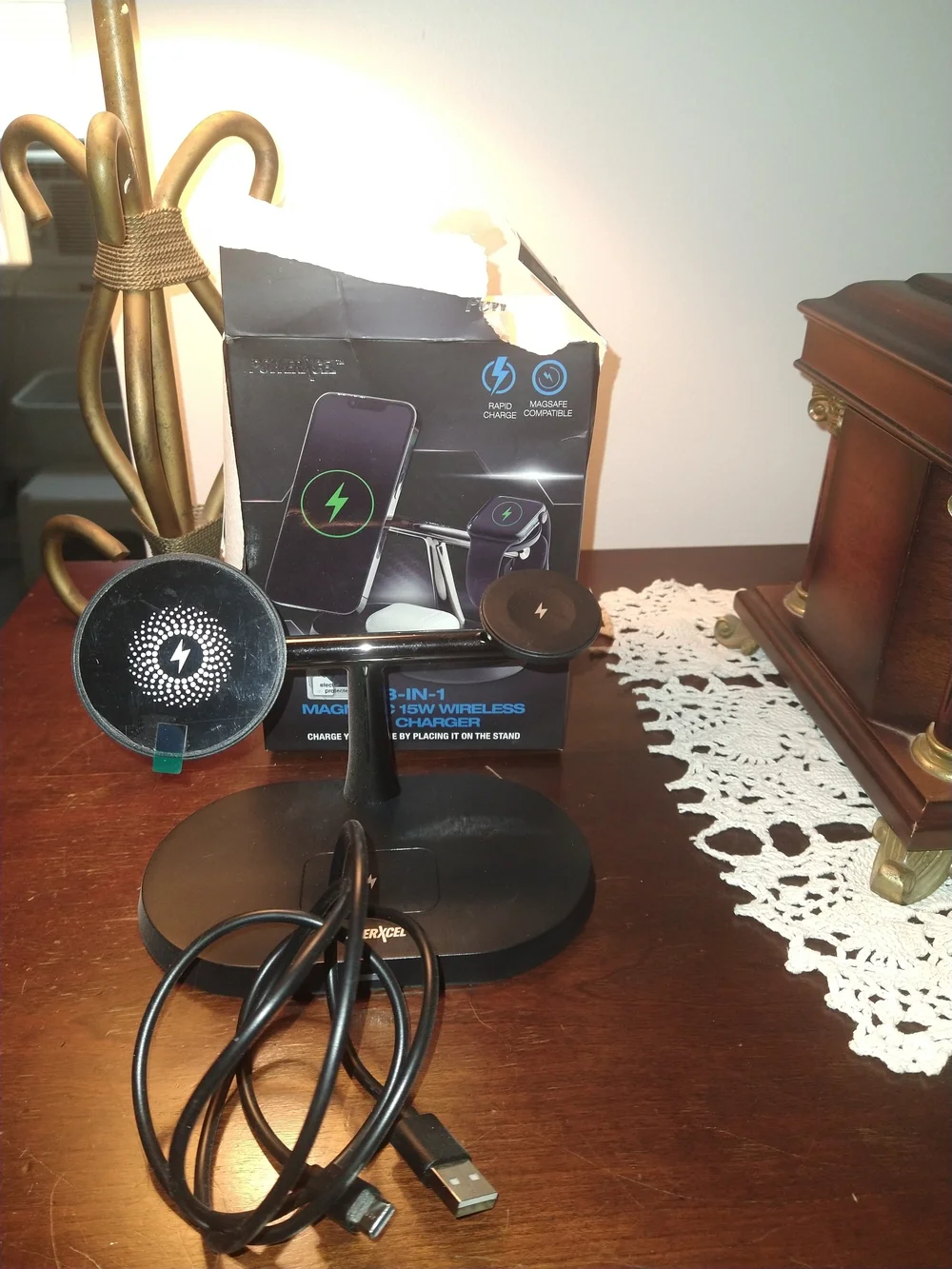 POWERXCEL 3-in-1 Magnetic 15W Wireless Charger - Black